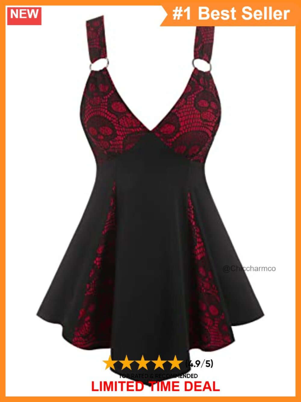 Plunge V-Neck Skull Lace Tank Top O-Ring Backless Sleeveless Gothic Party